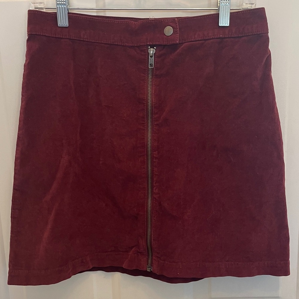 Madewell Burgundy Velveteen Zip Front Mini Skirt Size 6 Wine Indie Whimsigoth